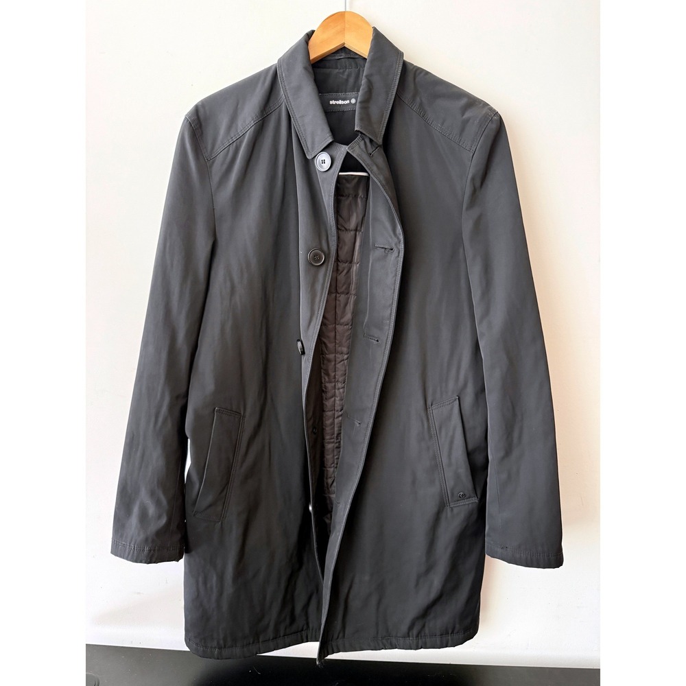 Strellson Premium Mathis 48 Medium Mens Black Coat Quilted Lining Button Jacket